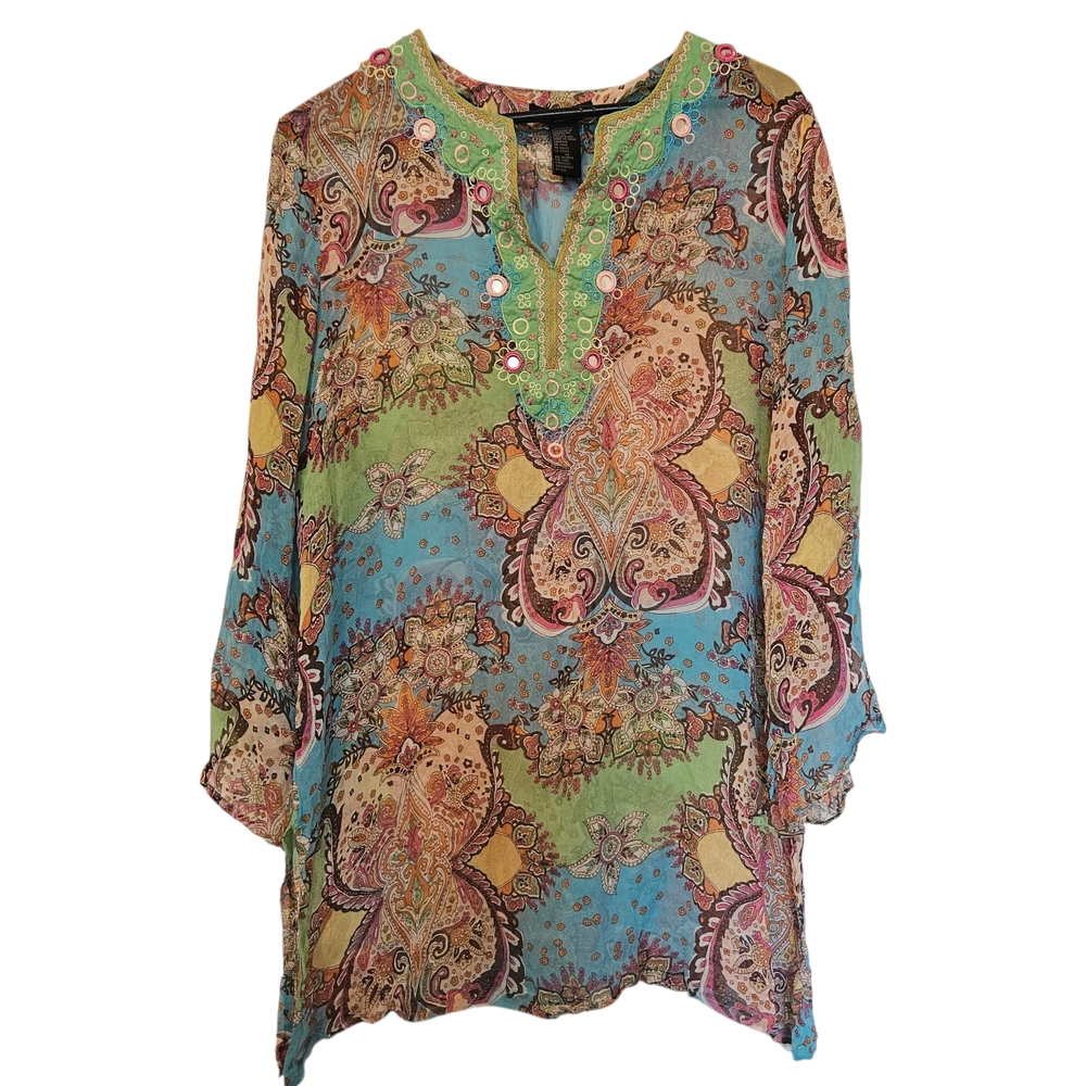 SilkLand Vibrant Colorful Paisley Tunic Swim Cover